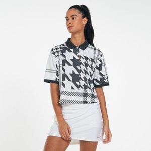 Nike Black and White Patterned Polo Top